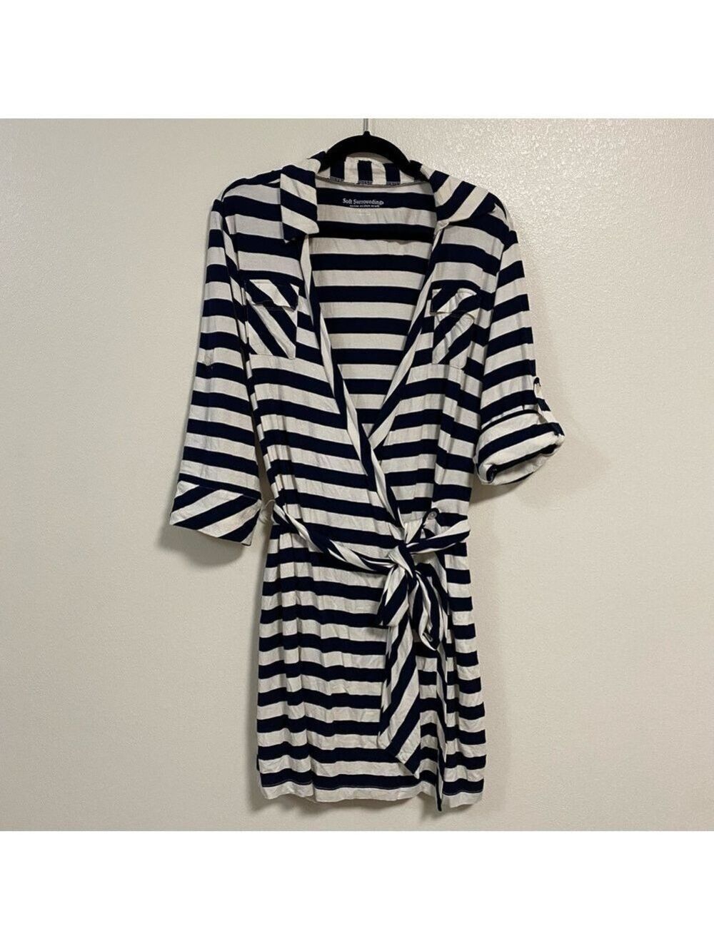 Soft Surroundings Dress Women’s Size XL Navy White Stripes Jersey Wrap Dress
